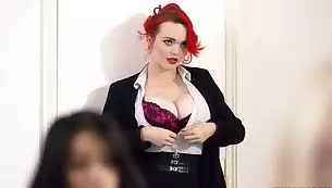 Redhead secretary is there to please her boss